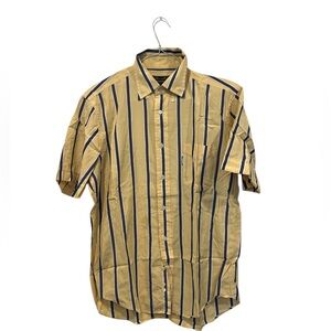 Faconnable Men’s Blue Yellow Striped Short Sleeve Button Up‎ Shirt Size 4 EUC